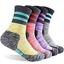 FEIDEER Women's Hiking Walking Socks, Multi-pack Outdoor Recreation Socks Wicking Cushion Crew Socks, Dark Gray/Purple/Light Red/Light Yellow, Large
