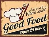 999Store Good Food 24 Hours Hotel and Restaurant Sign Board Sticker (25X35 cm)