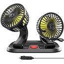 Car Fan Adjustable Dual Head 12v Fan for Car, Portable Vehicle Cooling Fan with 2 Speeds, 360° Rotation Cigarette Lighter Powered Car Essentials Car Cooler Fan for SUV, RV, Truck, Sedan, Cruise