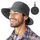 GUSTAVE® Sun Hat For Man Women Lightweight Bucket Hat Folding Pocket Wide Brim Bucket with Windproof Chin Strap Waterproof Bucket Hat for Hiking, Fishing, Camping