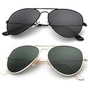 GAINX Aviator Polycarbonate Lens Sunglasses,Military Style,UV400 Protection Sun Glasses for Men Women (PACK OF 2(BLACK GREEN))