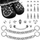 GOTPE Punk Shoe Charms Goth Shoe Decoration Rivet Cone Spike Charms Chain for Woman and Man DIY Emo Y2K Shoe Pack, Plastic, No Gemstone