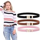 Monopa Kids Elastic Belt for Girls - Adjustable Toddler Heart Buckle Stretch Belts for Boys Girls (1-Black+Brown+Pink,70cm)