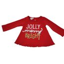 T-shirt top natalizio brillante bambina fango 0-6M Jolly Merry rossa