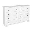Prepac Monterey 8 Drawer Double Dresser for Bedroom, Wide Chest of Drawers, Bedroom Furniture, Clothes Storage and Organizer, 15.75" D x 59" W x 36.25" H, White, WDC-6338