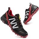 GoodValue Trail Running Shoes Men Waterproof Walking Hiking Running Shoes for Men Non-Slip All-Terrain Shoes Black/red