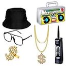 YIQXKOUY 6 Pack Hip HopCostume Kit 80/90s Inflatable Radio Boombox Phone Necklace Rapper Accessories for Party Cosplay Supply
