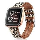 Fintie Bands Compatible with Fitbit Versa 2 / Versa/Versa Lite, Genuine Leather Band Replacement Accessories Strap Wristband, Classic Leopard