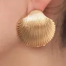 Fashion Big Alloy Shell Stud Earrings For Women Gold Color Metal Shell Statement Earrings Beach