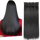 AURINKO® Hair Extension for Women & Girls Women's Clip-In Based Straight Synthetic hair extension(Black Color)