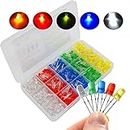 500PCS 5 Millimeter LED Light Emitting Diode Assortment Kit, Low Voltage Diffused Diode for DIY PCB Circuit, Red, Yellow, Green, Blue and White LED Indicator Lights