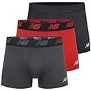 New Balance Men's 3" Boxer Brief No Fly, with Pouch, 3-Pack,Black/Team Red/Thunder, Medium (32"-34")