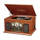 Victrola Nostalgic 6-in-1 Bluetooth Record Player & Multimedia Center with Built-in Speakers | 3-Speed Turntable, CD & Casette, FM Radio | Espresso | VTA-200B-ESP-INT
