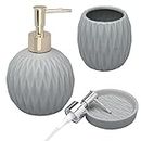 G Decor Modern Ceramic Bathroom Set, Gray Ceramic Bathroom Accessory, Includes Liquid Soap or Lotion Dispenser (Both Pumps Included in Set), Toothbrush Holder, Tumbler, a soap dish