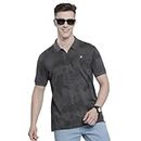 The Indian Garage Co Men Grey Regular Fit Abstract Printed Polo Colllar T-Shirt