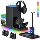Upgraded RGB Charging Stand with Cooling Fan for Xbox Series X Console & Controller,Dual Charger Station Cooler System Accessories with 15 RGB Lights,2 x 1400mAh Rechargeable Battery