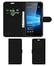 ACM Leather Window Flip Wallet Front & Back Case Compatible with Microsoft Lumia 650 Dual Sim Mobile Cover Black