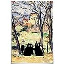 Paul Cezanne Canvas Wall Art Famous Oil Prints Paintings Trees and Houses Funny Black Cat Aesthetic Poster Rustic Farmhouse Cottagecore Landscape Wall Decor for Bedroom 16x24in Unframed