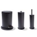 3pce Black Bathroom Accessories Set Rubbish Bin Toilet Brush Toilet Roll Holder