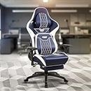 DROGO Ergonomic Gaming Chair with 4D Armrest, Adjustable Seat & Foot Rest | High Back Computer Chair with Pu Leather, Large Head & Lumbar Support Pillow | Home & Office Chair with Full Recline (Blue)