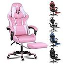 ALFORDSON Gaming Chair with Footrest and Lumbar Cushion, Ergonomic Computer Office Chair with 150° Recline, High Back Leather Video Game Desk Chair SGS Listed Gas-Lift, 180 kg Capacity (Ethan Pink)