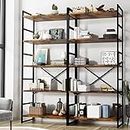Shintenchi 2 Pieces 5 Tiers Bookshelf, Classically Tall Bookcase Shelf, Industrial Book Rack, Modern Book Holder in Bedroom/Living Room/Home/Office, Storage Rack Shelves for Books/Movies-Rustic Brown