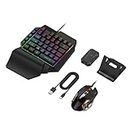 GSH One Hand Non Mechanical Gaming Keyboard and Backlit Mouse Combo, USB Wired Rainbow Letters Glow Single Hand Mechanical Keyboard,Gaming Keyboard Set for Laptop PC Game and Work (Combo)