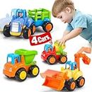 Baby Car Toys for 1 2 3 Year Old Boy Birthday Gifts, 4 PCS Toy Trucks 2 1 Year Old Toys for Boys, 4WD Friction Power Car Toys for 2 Year Old Boy, Kids Toys for 1 Year Old Toddler Travel Toys 1-2 Years