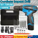 Cordless 12V Electric 10mm Impact Drill Driver + 2x Battery & Charger Case Kit