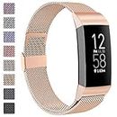 ZWGKKYGYH Compatible with Fitbit Charge 4/ Charge 3/ Charge 3 SE Bands for Women Men, Stainless Steel Metal Mesh Magnetic Band Replacement Bracelet Strap with Unique Magnet Lock, Large Royal Gold