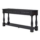 merax LUMISOL 64 inch Long Console Table with 3 Drawers and Bottom Shelf, Sofa Table Entryway Table for Hallway, Living Room, Easy Assembly (Distressed Black)