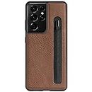 Nillkin Case for Samsung Galaxy S21 Ultra S 21 Ultra (6.8" Inch) Aoge Leather 360 Protection Elite Business Case Soft Microfiber Lining & S Pen Slot Brown