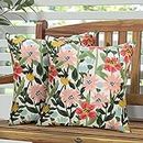 Pyonic Outdoor Pillows Cover Pack of 2 Floral Waterproof Throw Pillow Covers 18X18 inch Outdoor Pillows for Patio Furniture Garden Square Outdoor Waterproof Throw Pillows