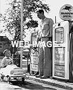 1950's CUTE BOY IN PEDAL CAR AUTO MOBIL GAS OIL STATION GLOBE PUMP SIGN PHOTO