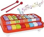 GOTTIDO 2 in 1 Baby Piano Xylophone Toy for Toddlers 1-3 Years Old, 8 Multicolored Key Keyboard Xylophone Piano, Preschool Educational Musical Learning Instruments Toy for Boys Girls (Red)