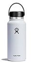 HYDRO FLASK - Trinkflasche 946ml (32oz) - Isolierte Wasserflasche aus Edelstahl - Sportflasche mit auslaufsicherem Flex Cap-Deckel & Gurt - Thermoflasche Spülmaschinenfest - Größe Öffnung - White