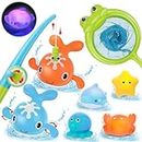 Baby Bath Toys-8Pcs Magnetic Fishing Game Mold Free Light Up Bath Toys for Toddlers 1 2 3 4 5 6 7 8 Years Old No Mold Wind Up Whale Bathtub Toys Set Shower Squirt Toy Gifts for Kids Boys Girls