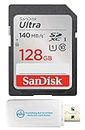 SanDisk 128GB Ultra SD Memory Card Works with Sony EOS R100 and Fujifilm X-S20 Mirrorless Cameras (SDSDUNB-128G-GN6IN) U1 C10 Bundle with (1) Everything But Stromboli 3.0 Micro & SDXC Card Reader
