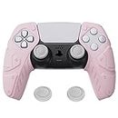 PlayVital Mecha Edition Cherry Blossoms Pink Ergonomic Controller Silicone Case Grips for ps5, Rubber Protector with Thumbstick Caps for ps5 Controller – Compatible with Charging Station