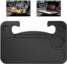 CarFrill Black Food Tray for Car, Truck, SUV - with Pen & Cup Holder Slots, Hook On Steering Wheel for Travel, Food, Drink, Workstation with Laptop & Tablet, Automotive Interior Accessories, 1 Piece