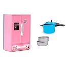 RATNA'S Plastic Toy Refrigerator for Kids, Pink&RATNA'S Toy Cooker Miniature Household Kitchen Appliances Pretend Play Toy for Kids (Blue)