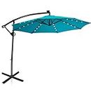 Tangkula 10 FT Patio Offset Umbrella with 360 Degree Rotation, Solar Powered LED Umbrella with Crank Handle & Cross Base, Outdoor Market Umbrella with Aluminum Pole