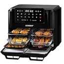 LLIVEKIT Dual Zone Air Fryer 12L, with Removable Divider for 5.5L Dual Cooking, Large Air Fryer Oven for Family, SYNC FINISH & DUAL COOK, 10 Cooking Presets, 9 Accessories, 1 Cookbook, Black