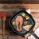 KNOBON Pre-Seasoned Cast Iron Grill Pan with Long Handle| Naturally Non-Stick Barbeque/Sandwich/Tandoor Pan| Gas/Oven/Induction-Friendly| (26X44.5cm)