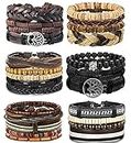 BESTEEL 24 x Leather Bracelets for Men and Women Braided Rope Cuff Bracelet Tree of Life Vintage Adjustable Black Brown One Size Leather, One Size, Leather