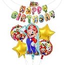 Rozi Decoration Mario Theme Happy Birthday Banner and Super Mario Foil Balloons Combo Set of 6 Pieces for Girls, Boys, Kids Mario Video Game Theme Birthday Decorations Party Supplies