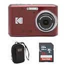 Kodak PIXPRO FZ45-RED 16MP Digital Camera 4X Optical Zoom 27mm Wide Angle 1080P Full HD Video 2.7" LCD Vlogging Camera, Red, Bundle with 32GB Memory Card and Camera Bag