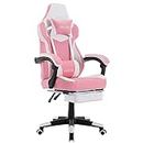 WOTSTA Gaming Chair with Footrest,High Back Gamer Chair with Massage Reclining Computer Chair Big and Tall Racing Gaming Chair Ergonomic Game Chair for Adults PVC Leather (Pink)