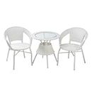 DEVOKO 3 Pieces Patio Furniture Set, Wicker Outdoor Chairs and Coffee Table for Balcony, HDPE Rattan Bistro Table Set for Lawn, Garden, Backyard, White