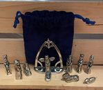 Nativity Set with Chreche Mini Pewter Figurine 11 Pc Set with Velvet Pouch